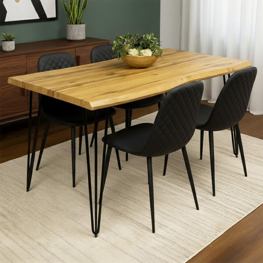 Kosy Koala 4 Seater Faux Leather Wooden Dining Set Black
