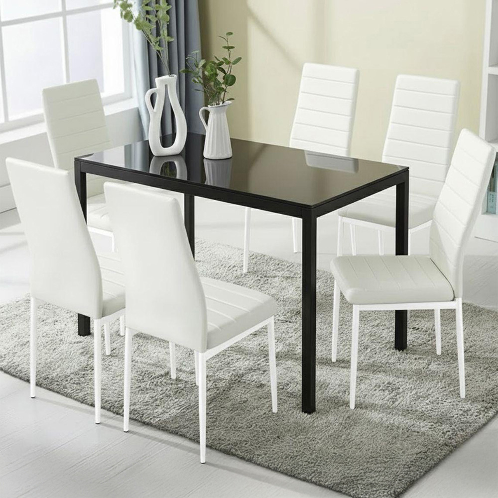 Kosy Koala 6 Seater Faux Leather Glass Dining Set White