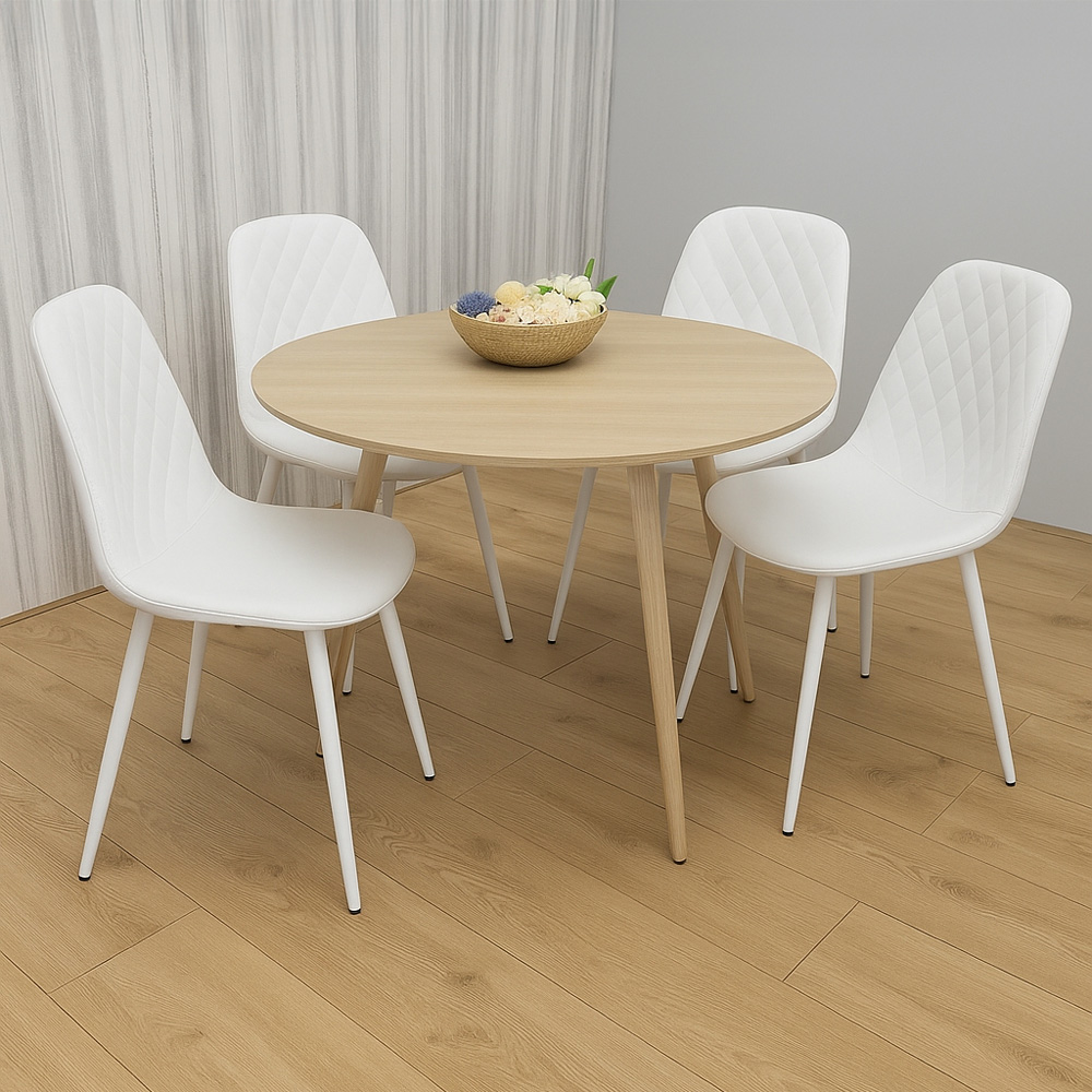 Kosy Koala 4 Seater Round Faux Leather Wooden Dining Set White