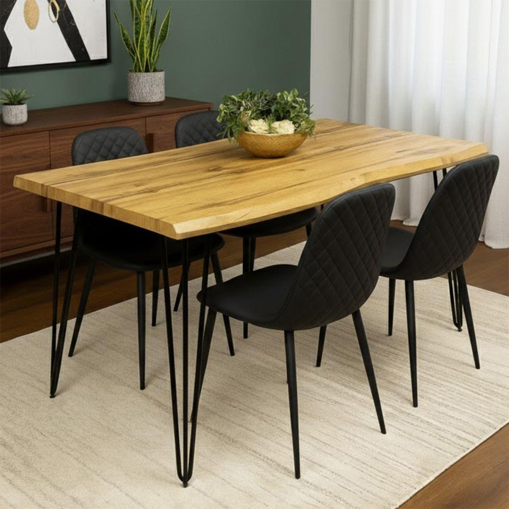 Kosy Koala 4 Seater Faux Leather Wooden Dining Set Black