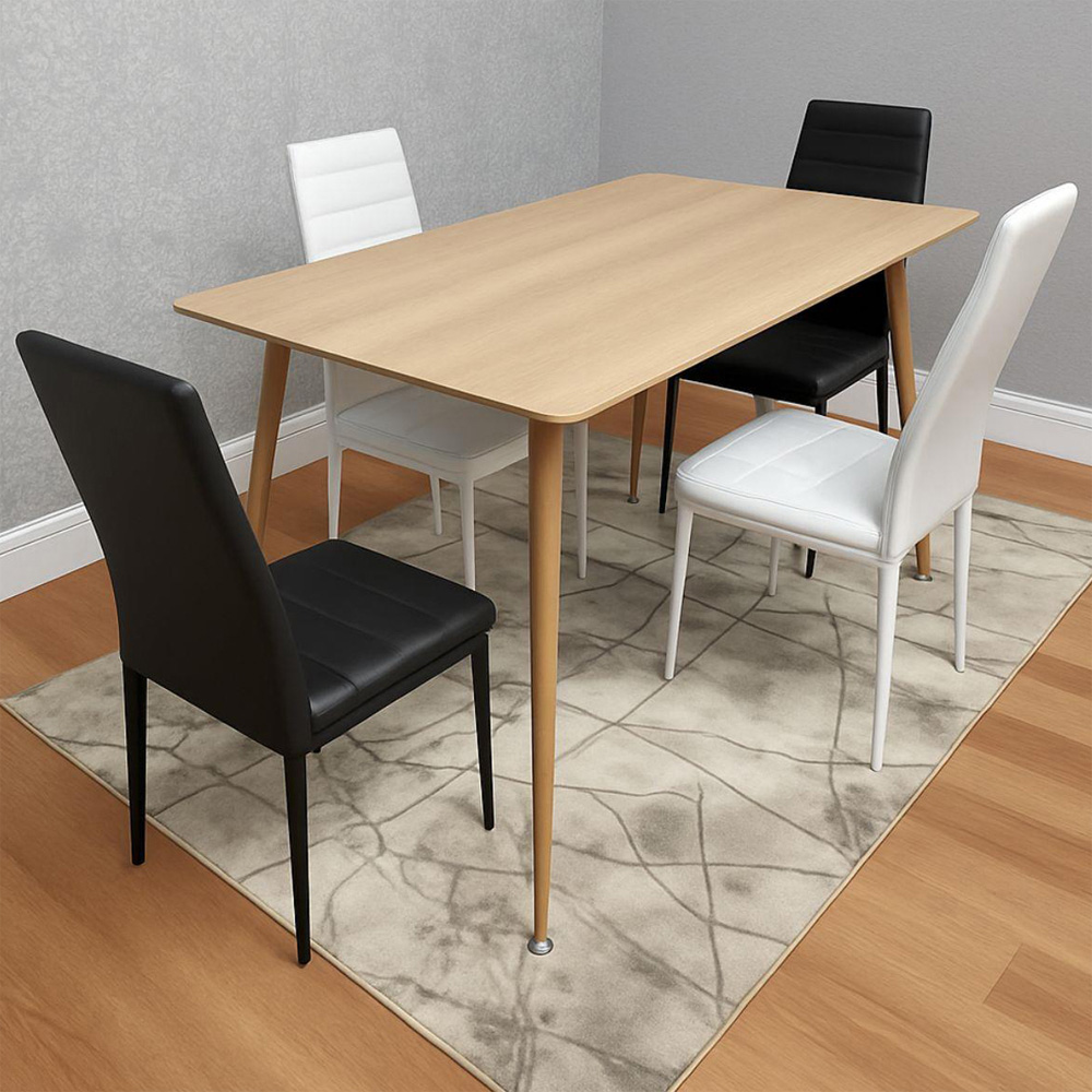 Kosy Koala 4 Seater Faux Leather Wooden Dining Set White and Black