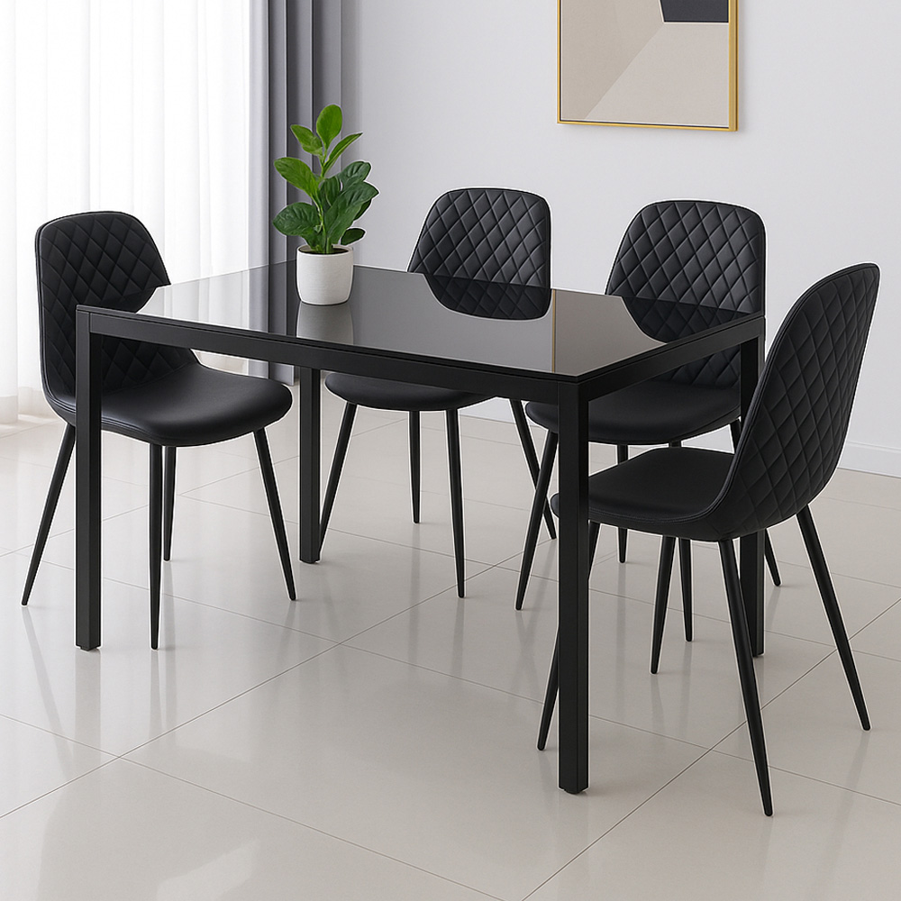 Kosy Koala 4 Seater Faux Leather Glass Dining Set Black