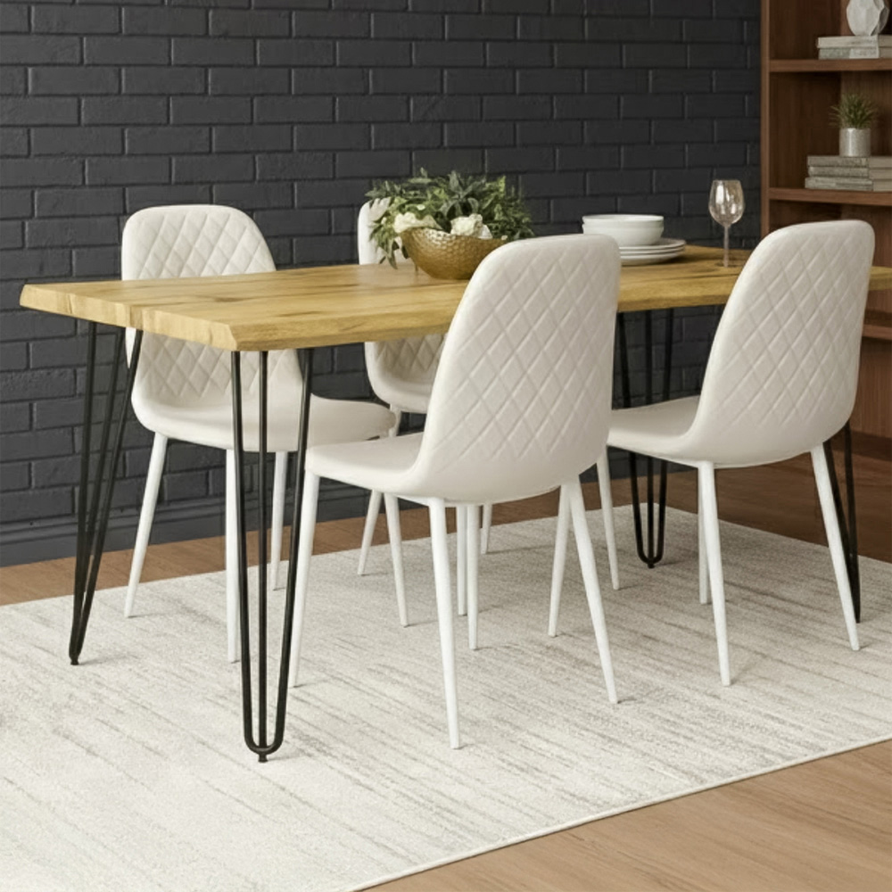 Kosy Koala 4 Seater Faux Leather Wooden Dining Set White