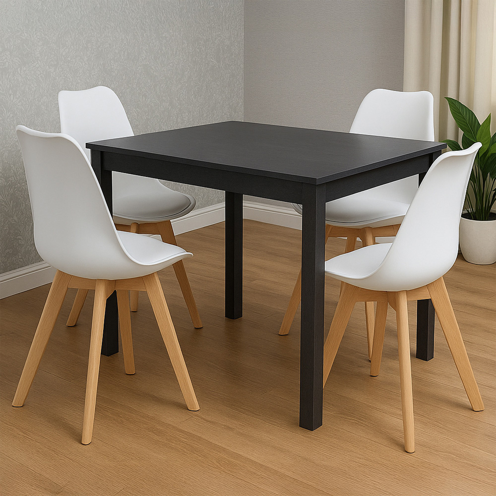 Kosy Koala 4 Seater Faux Leather Arrow Design Dining Set Charcoal and White