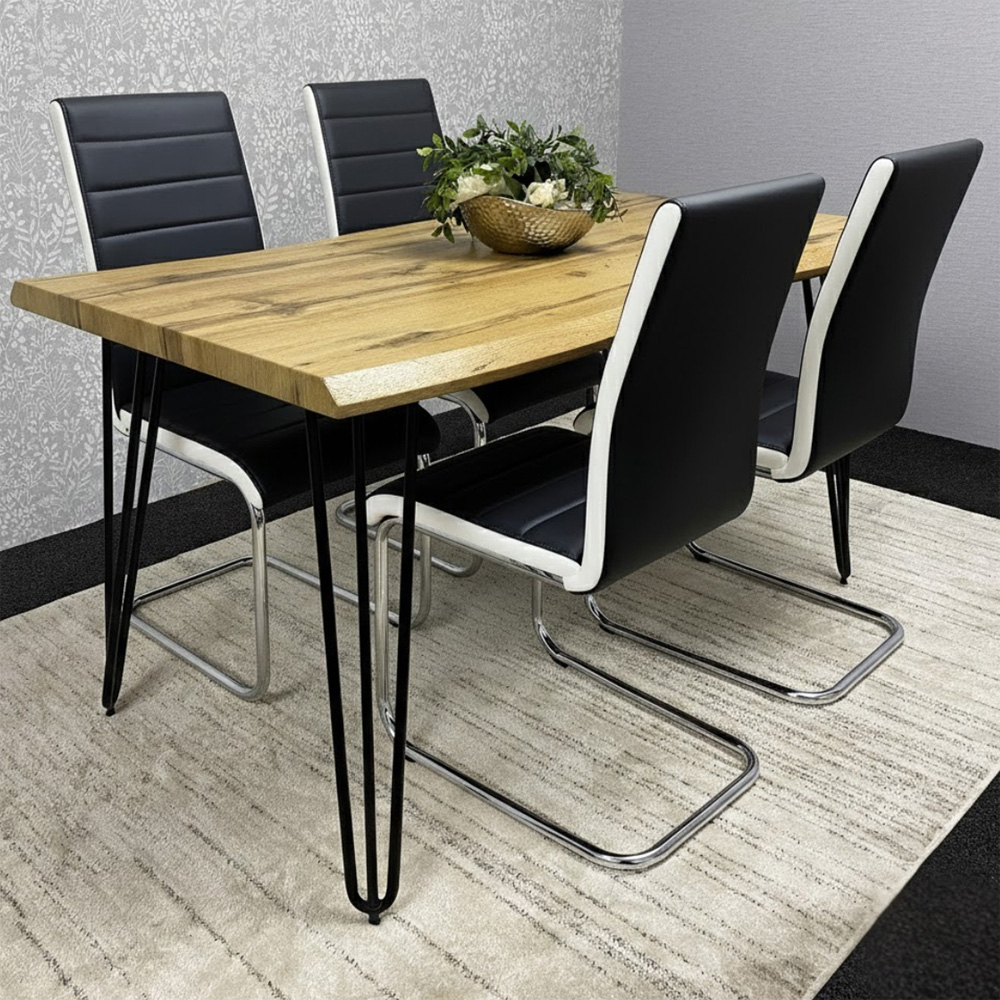 Kosy Koala 4 Seater Striped Faux Leather Wooden Dining Set White and Black