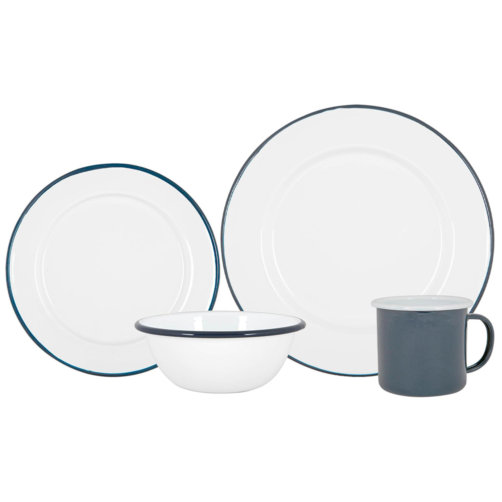 Argon Tableware White and Navy Enamel 16 Piece Dinner Set