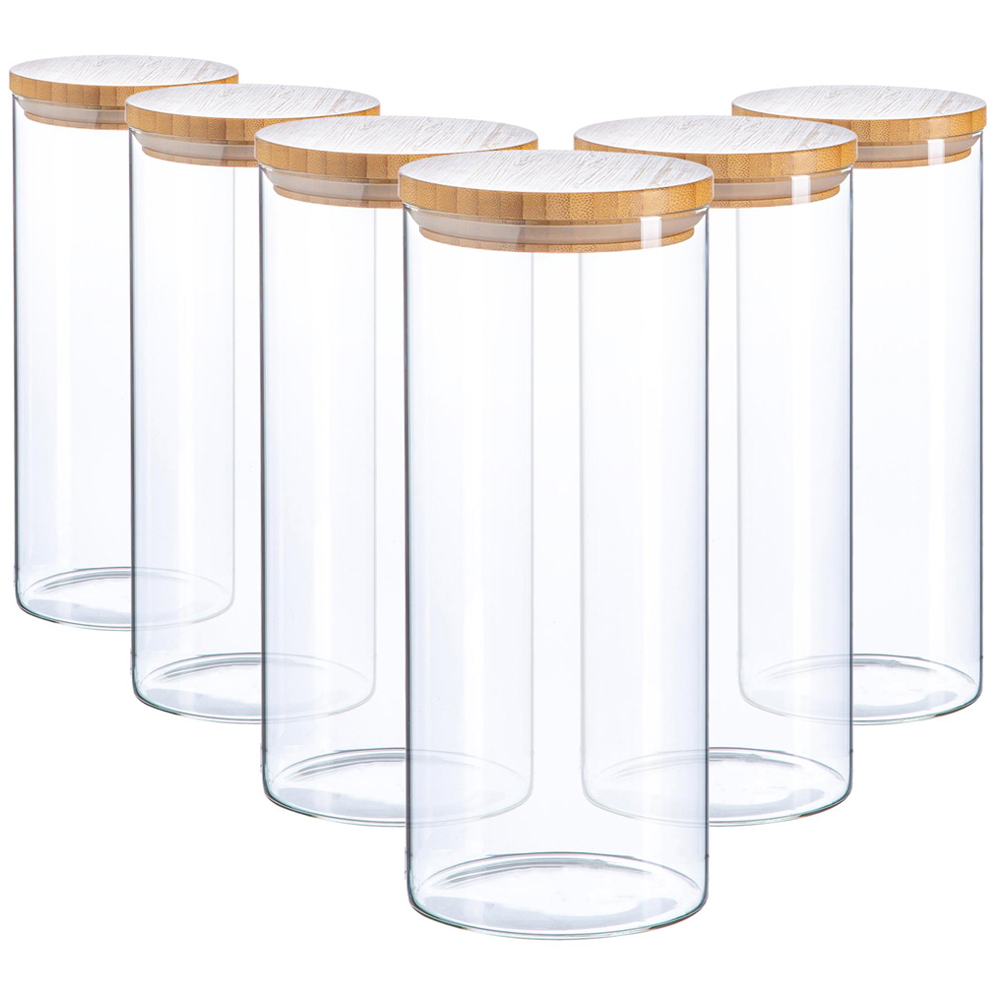 Argon Clear Glass Storage Jar with Bamboo Lid - 1.5L - Set of 6