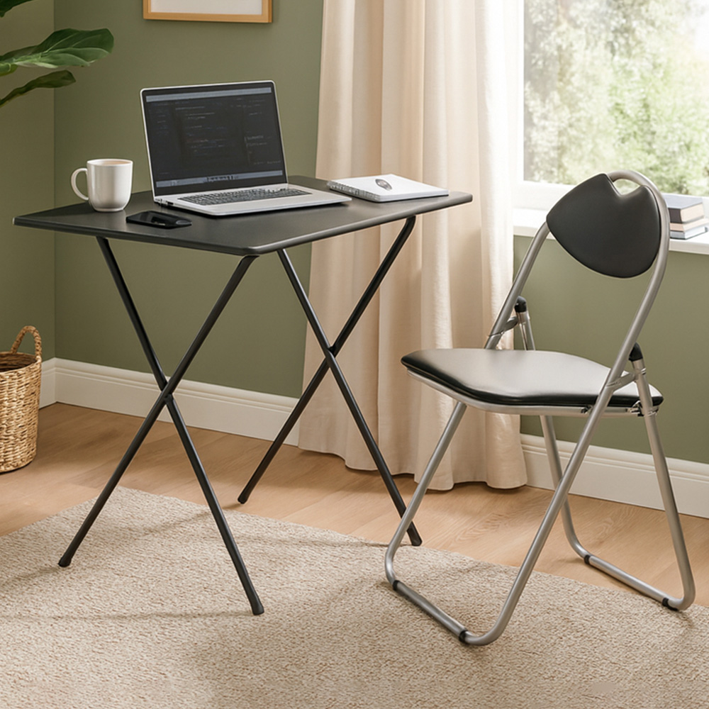 Harbour Housewares Black Wooden Foldable Desk and Chair Set