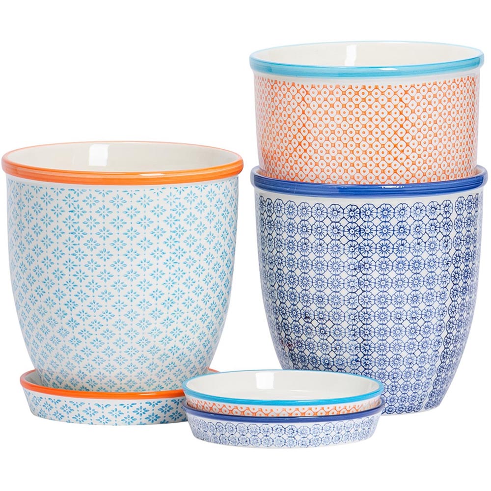 Nicola Spring Hand Printed Plant Pots with Saucers 20.5cm 3 Pack