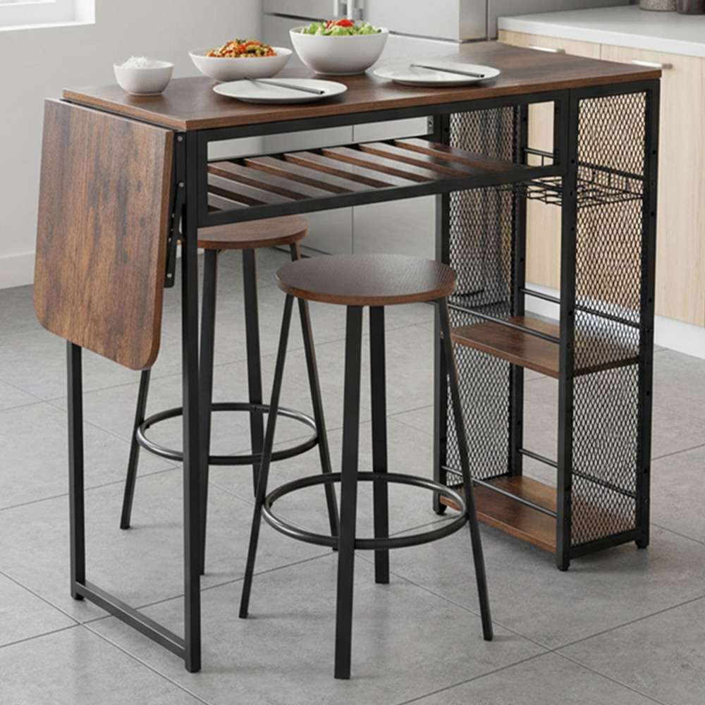 Living and Home 2 Seater Bar Table Set Vintage Brown and Black