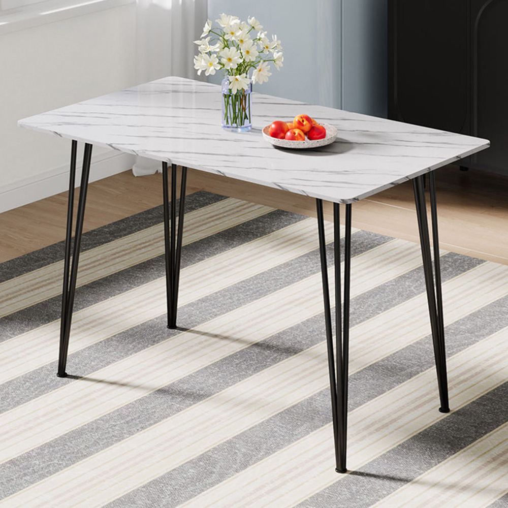 Living and Home 4 Seater Marble Effect Dining Table Grey and White