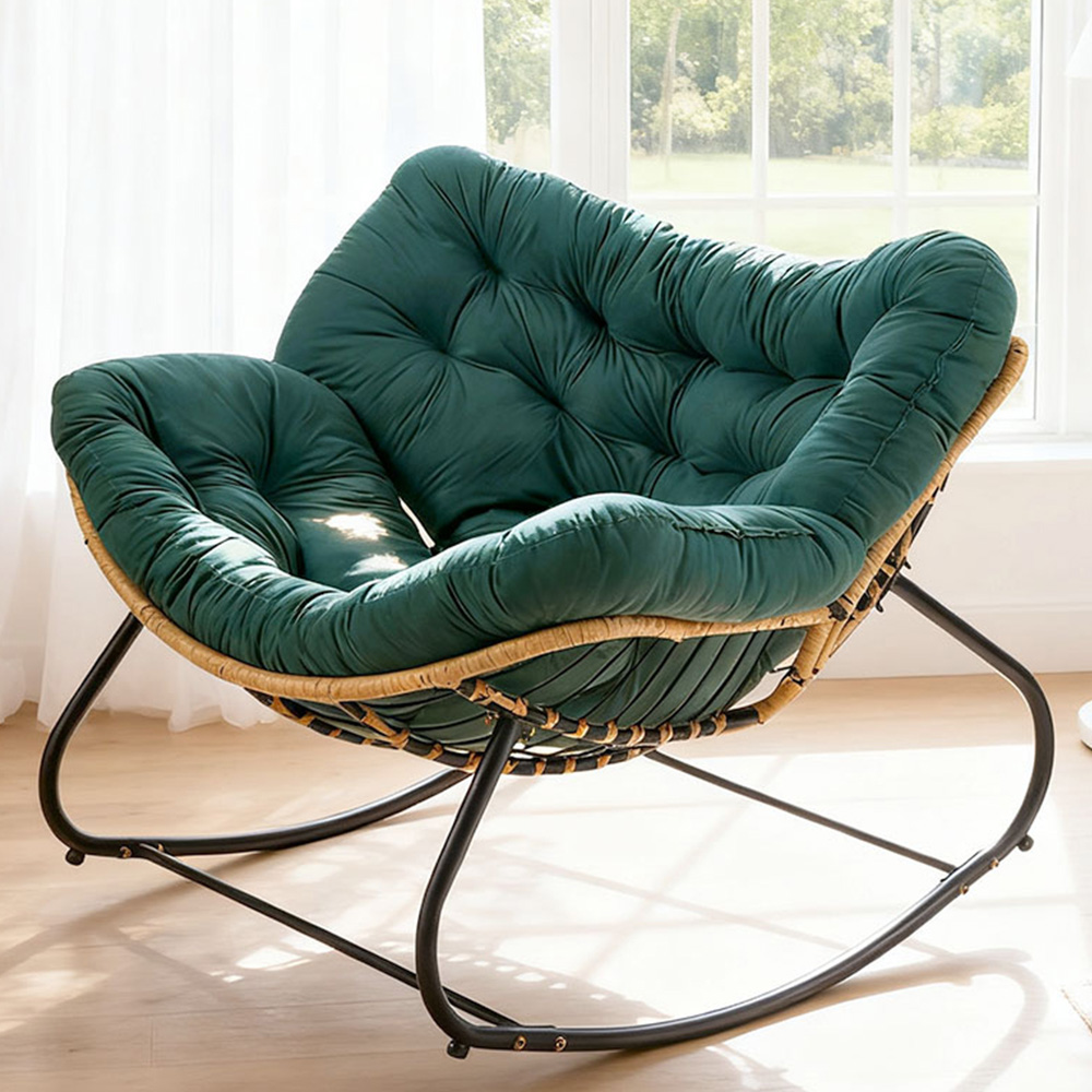 Living and Home Green Cushion PE Rattan Rocking Chair