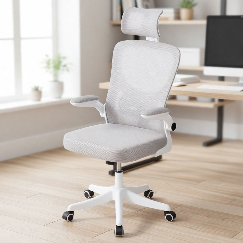 Living and Home White and Grey Mesh Swivel and Adjustable Office Chair