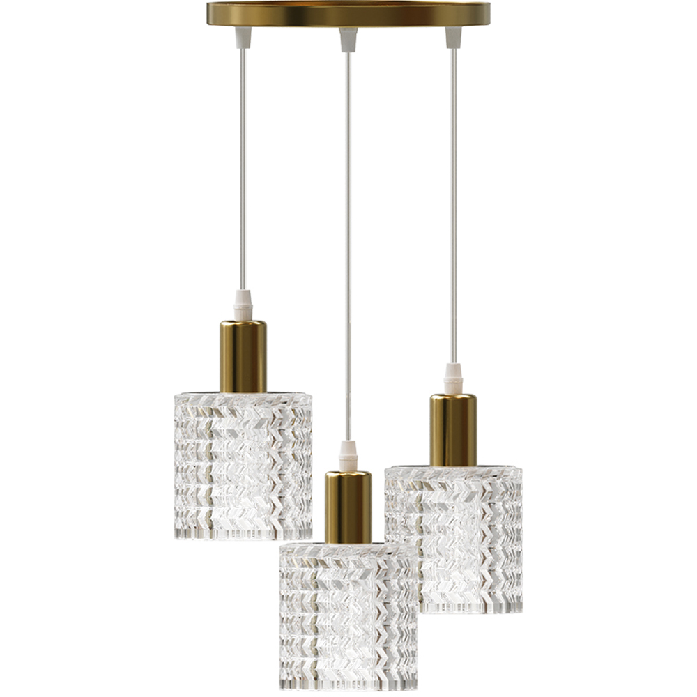 Living and Home 3 Light Gold Clear Glass Shade E27 Pendant Light