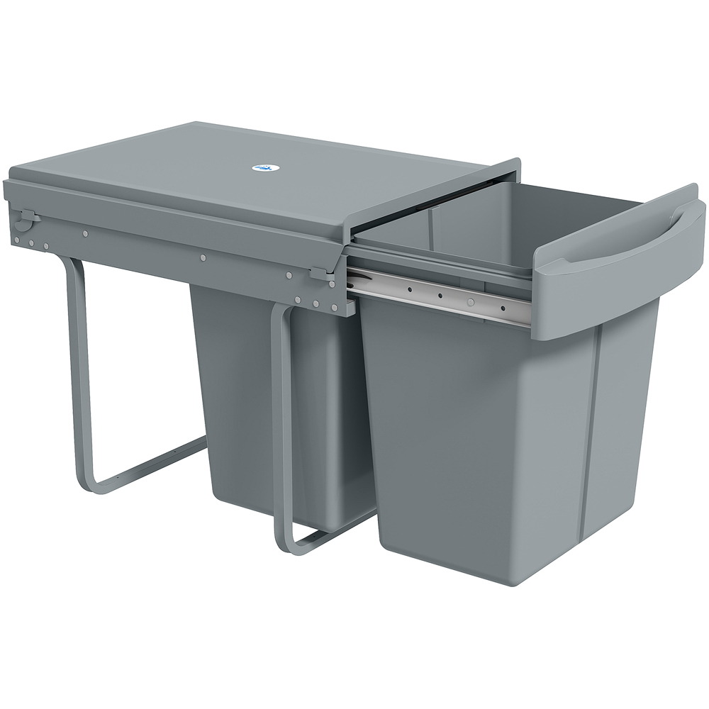 HOMCOM Grey Dual Pull Out Kitchen Bin 40L Metal Integrated