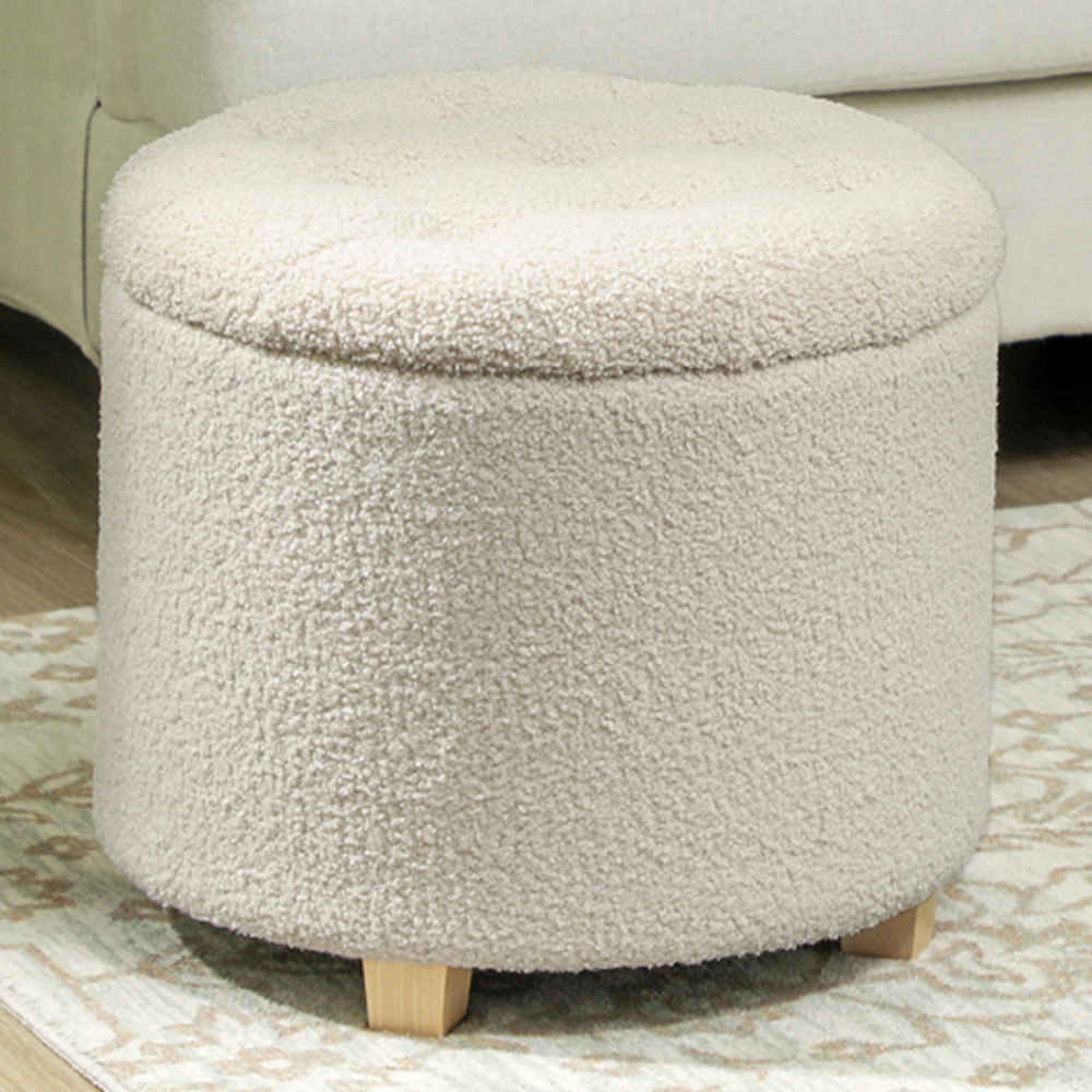 Portland Round Ottoman Footstool - Teddy Fleece - Cream