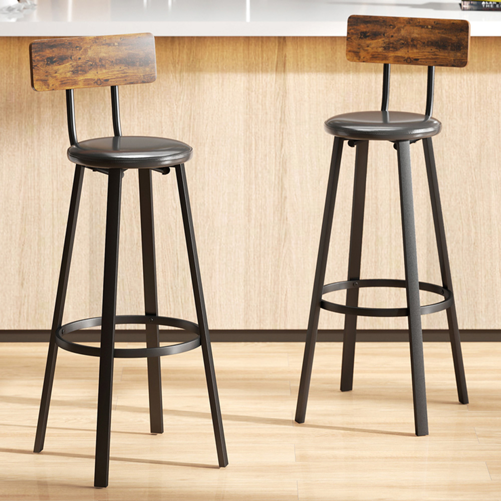 Portland Rustic Brown and Black Faux Leather Bar Stool Set of 2