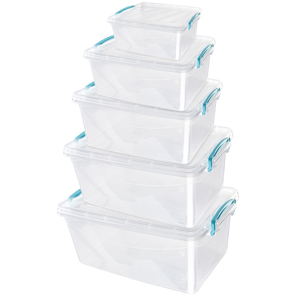 JVL Plastic Stackable and Nestable Food Storage Box with Clip Lid Set of 5