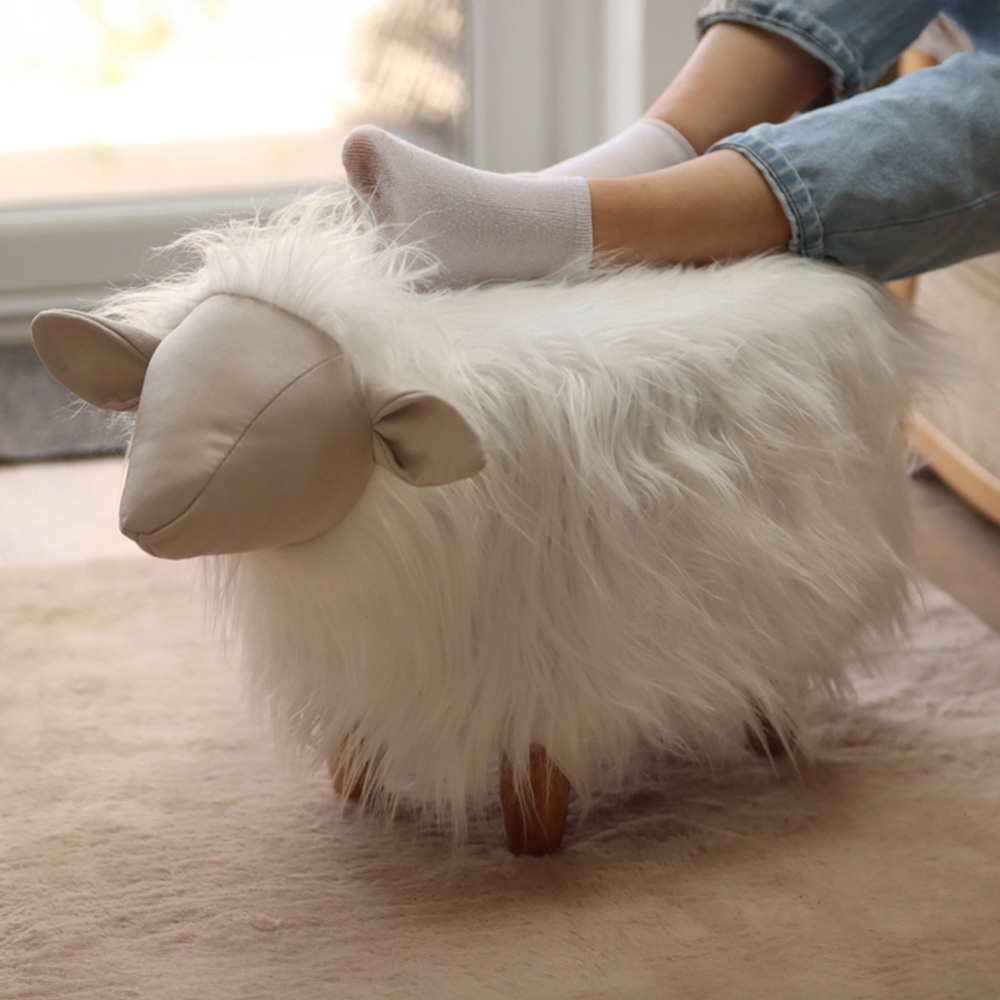 Gardeco Shaggy The Sheep Long Shaggy Synthetic Fur Footstool