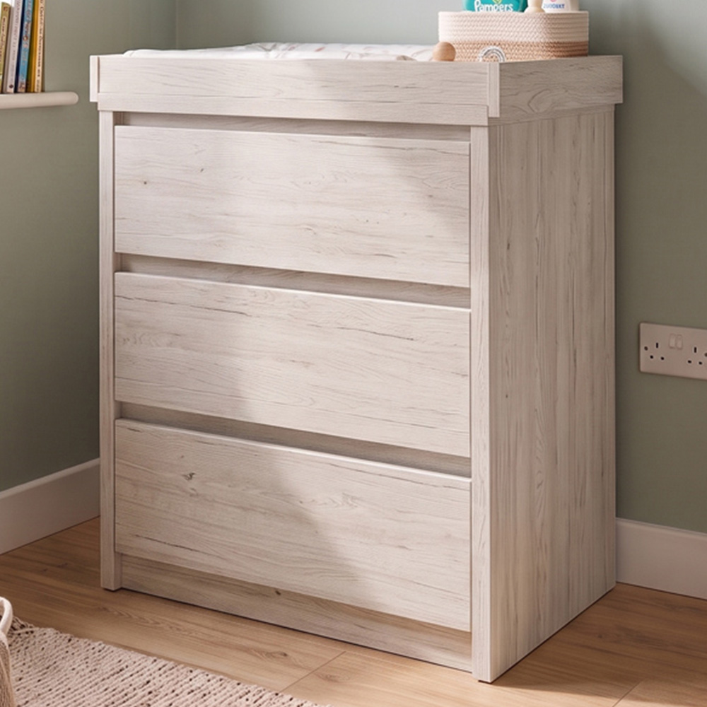 Shefa Oak Changing Unit - 3 Drawer - Craft Oak