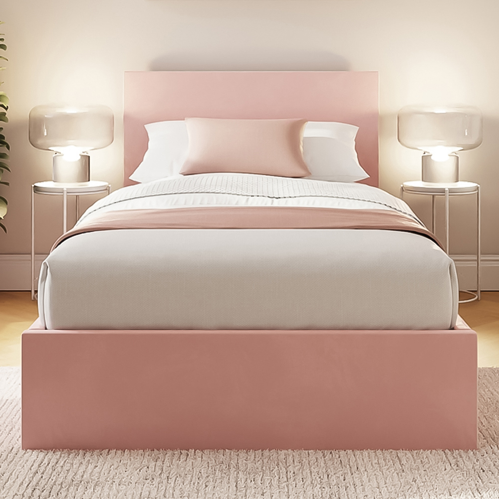 GFW Single Blush Pink Velvet End Lift Ottoman Bed