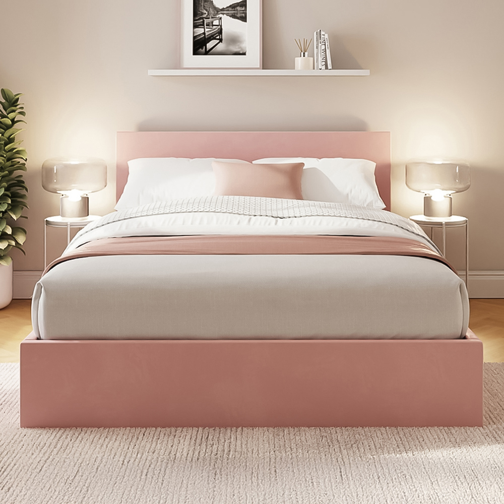 GFW Small Double Blush Pink Velvet End Lift Ottoman Bed