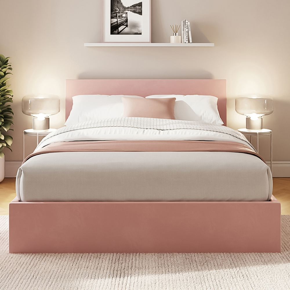 GFW Double Blush Pink Velvet End Lift Ottoman Bed
