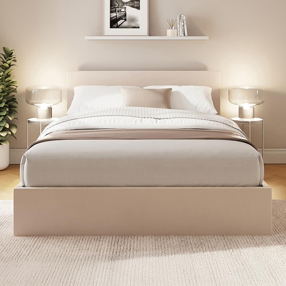 GFW Double Natural Velvet End Lift Ottoman Bed