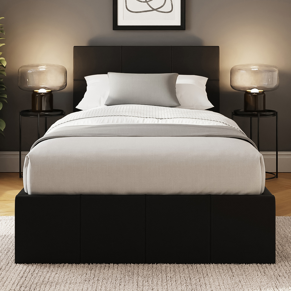 GFW Single Black Faux Leather End Lift Ottoman Bed with Memory Pocket Spring Mattress