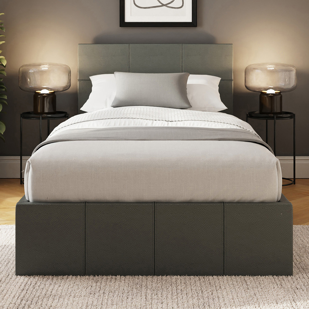GFW Single Grey Faux Leather End Lift Ottoman Bed with Memory Pocket Spring Mattress