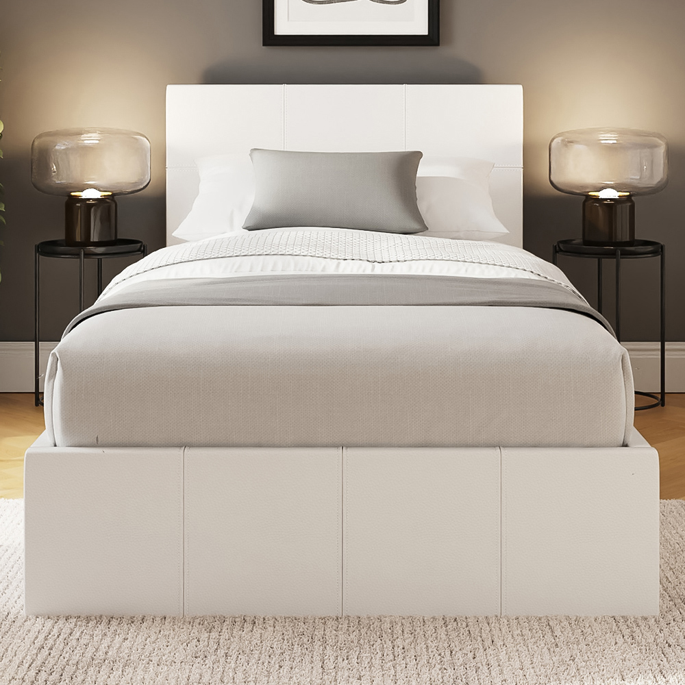 GFW Single White Faux Leather End Lift Ottoman Bed with Memory Pocket Spring Mattress