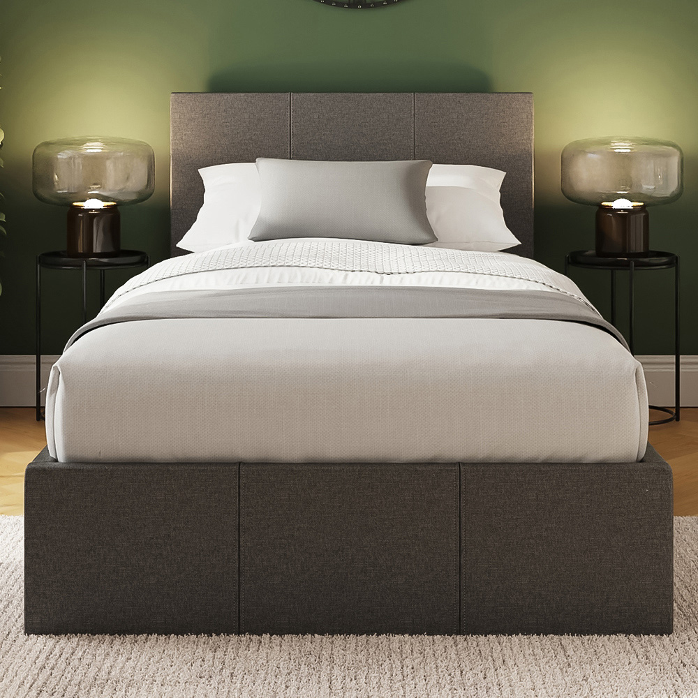 GFW Single Grey Hopsack Fabric End Lift Ottoman Bed with Memory Pocket Spring Mattress