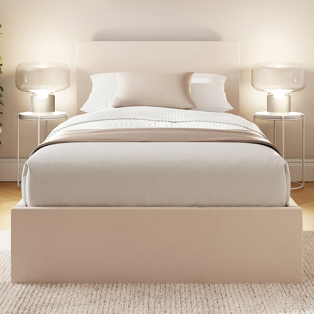 GFW Single Natural Velvet End Lift Ottoman Bed with Memory Pocket Spring Mattress