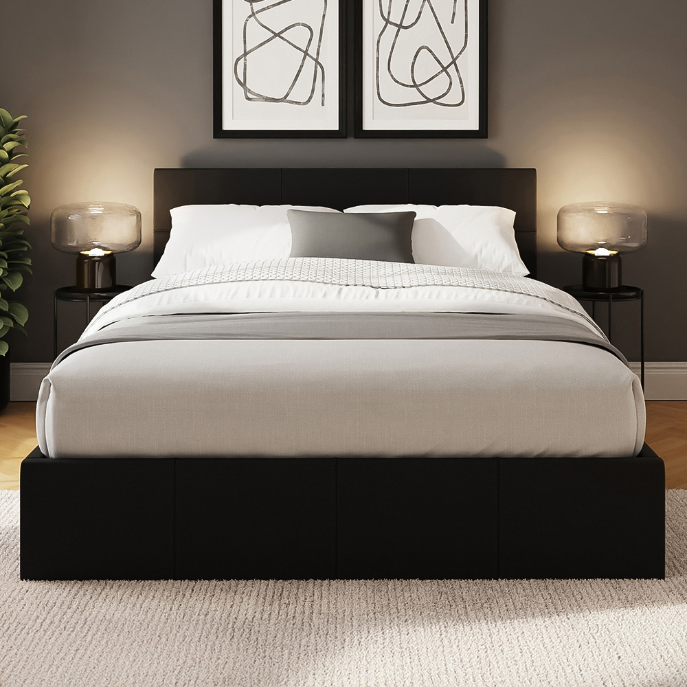 GFW Small Double Black Faux Leather End Lift Ottoman Bed with Memory Pocket Spring Mattress