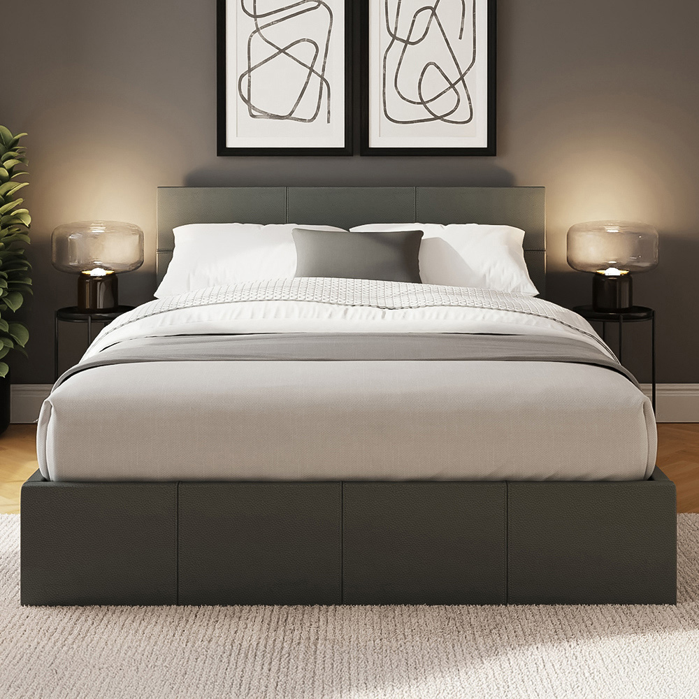 GFW Small Double Grey Faux Leather End Lift Ottoman Bed with Memory Pocket Spring Mattress