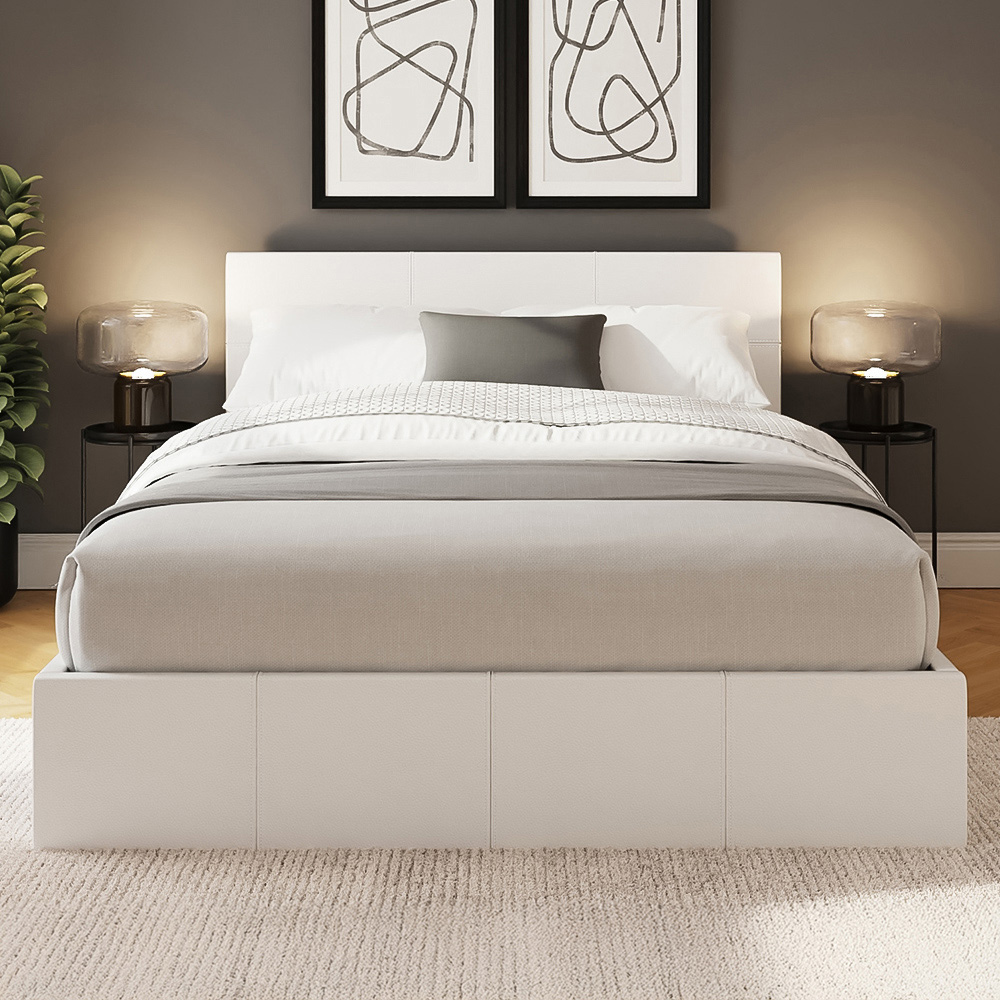 GFW Small Double White Faux Leather End Lift Ottoman Bed with Memory Pocket Spring Mattress