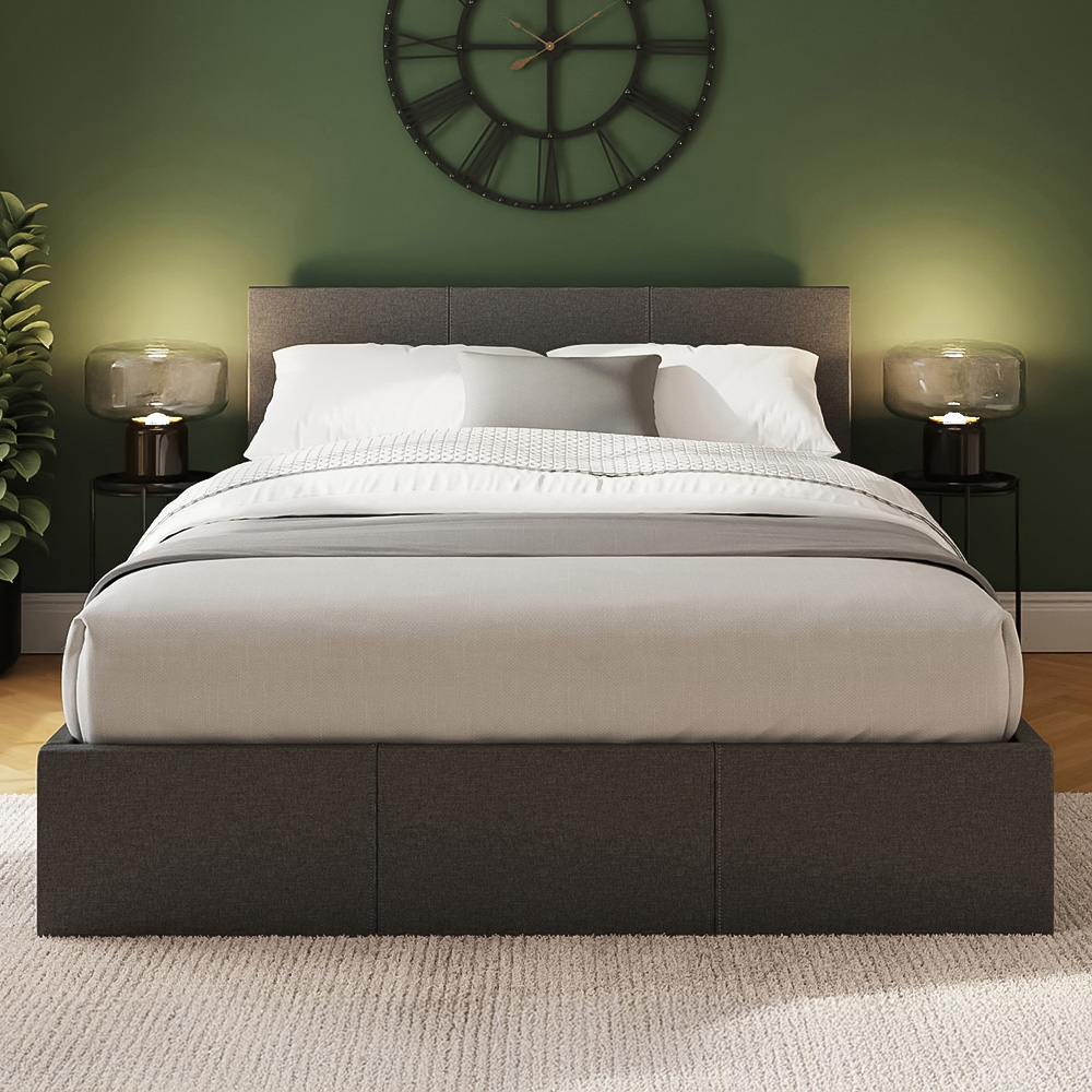 GFW Small Double Grey Hopsack Fabric End Lift Ottoman Bed with Memory Pocket Spring Mattress