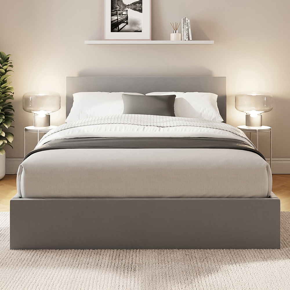 GFW Small Double Charcoal Grey Velvet End Lift Ottoman Bed with Memory Pocket Spring Mattress