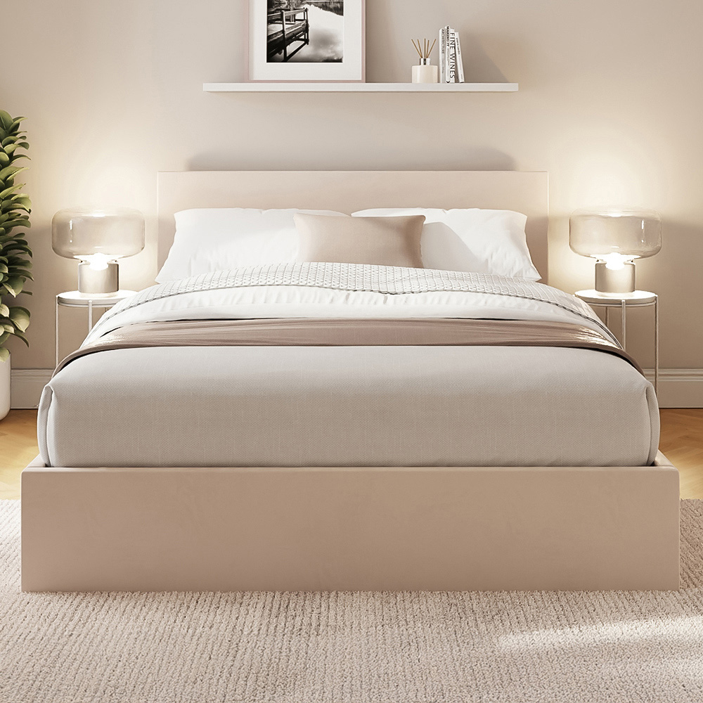 GFW Small Double Natural Velvet End Lift Ottoman Bed with Memory Pocket Spring Mattress