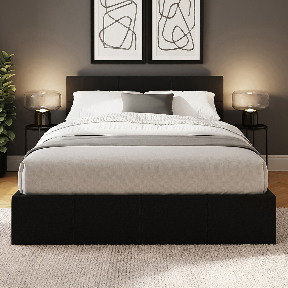 GFW Double Black Faux Leather End Lift Ottoman Bed with Memory Pocket Spring Mattress