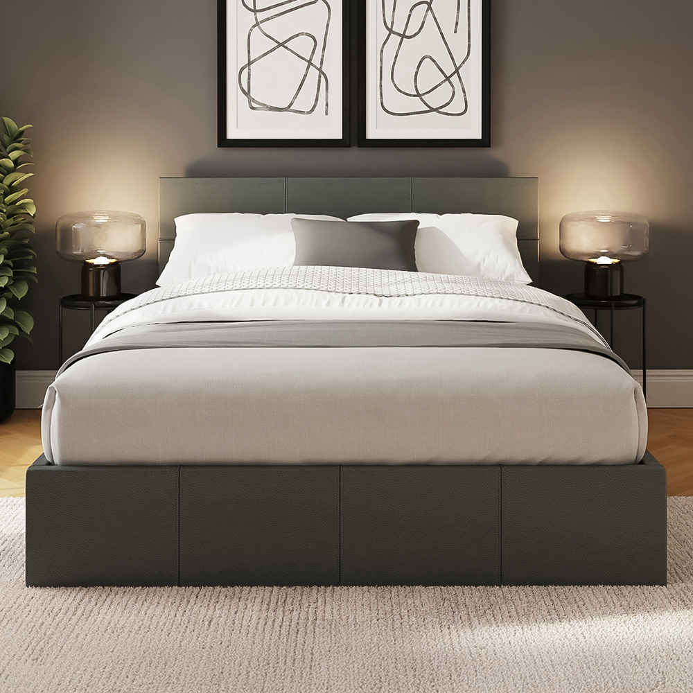 GFW Double Grey Faux Leather End Lift Ottoman Bed with Memory Pocket Spring Mattress