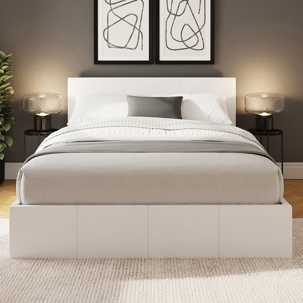 GFW Double White Faux Leather End Lift Ottoman Bed with Memory Pocket Spring Mattress