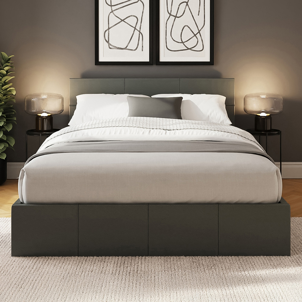 GFW Double Grey Hopsack Fabric End Lift Ottoman Bed with Memory Pocket Spring Mattress