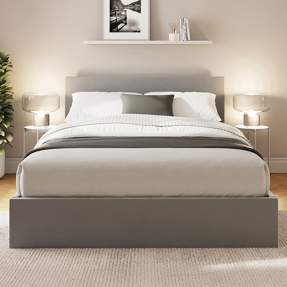 GFW Double Charcoal Grey Velvet End Lift Ottoman Bed with Memory Pocket Spring Mattress