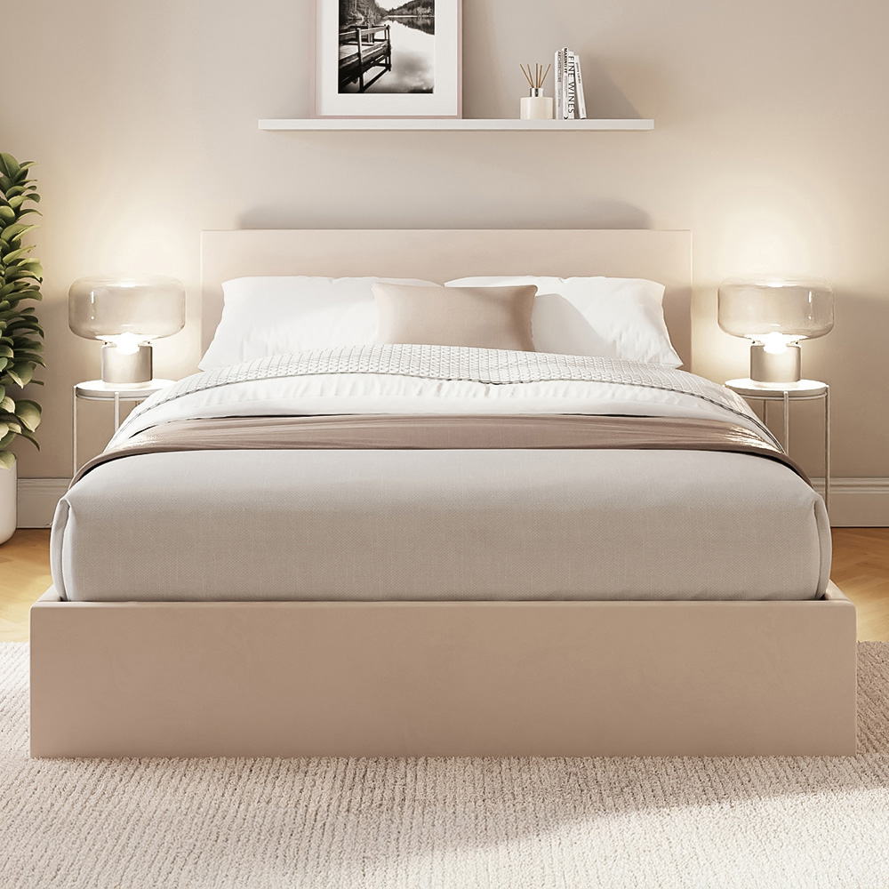 GFW Double Natural Velvet End Lift Ottoman Bed with Memory Pocket Spring Mattress