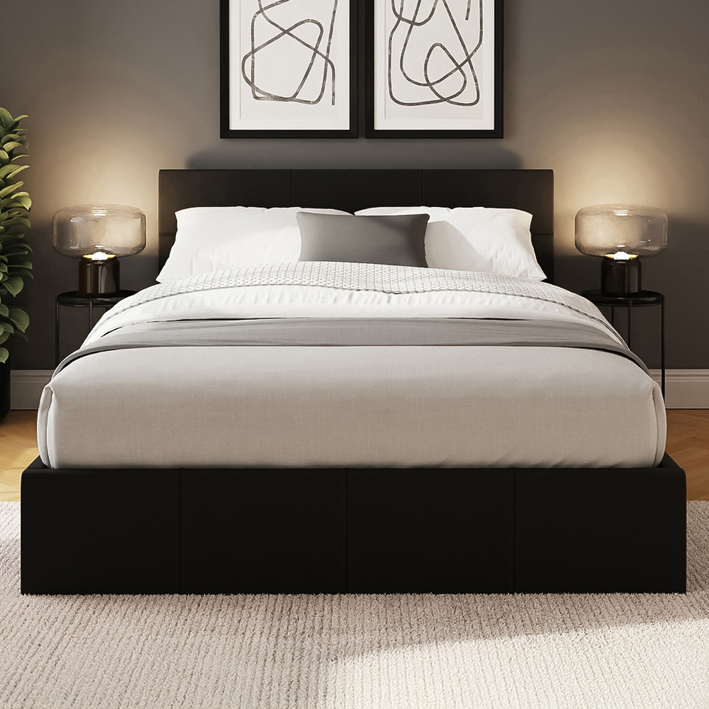 GFW King Size Black Faux Leather End Lift Ottoman Bed with Memory Pocket Spring Mattress