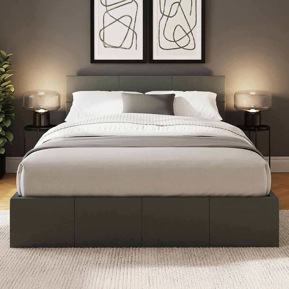 GFW King Size Grey Faux Leather End Lift Ottoman Bed with Memory Pocket Spring Mattress
