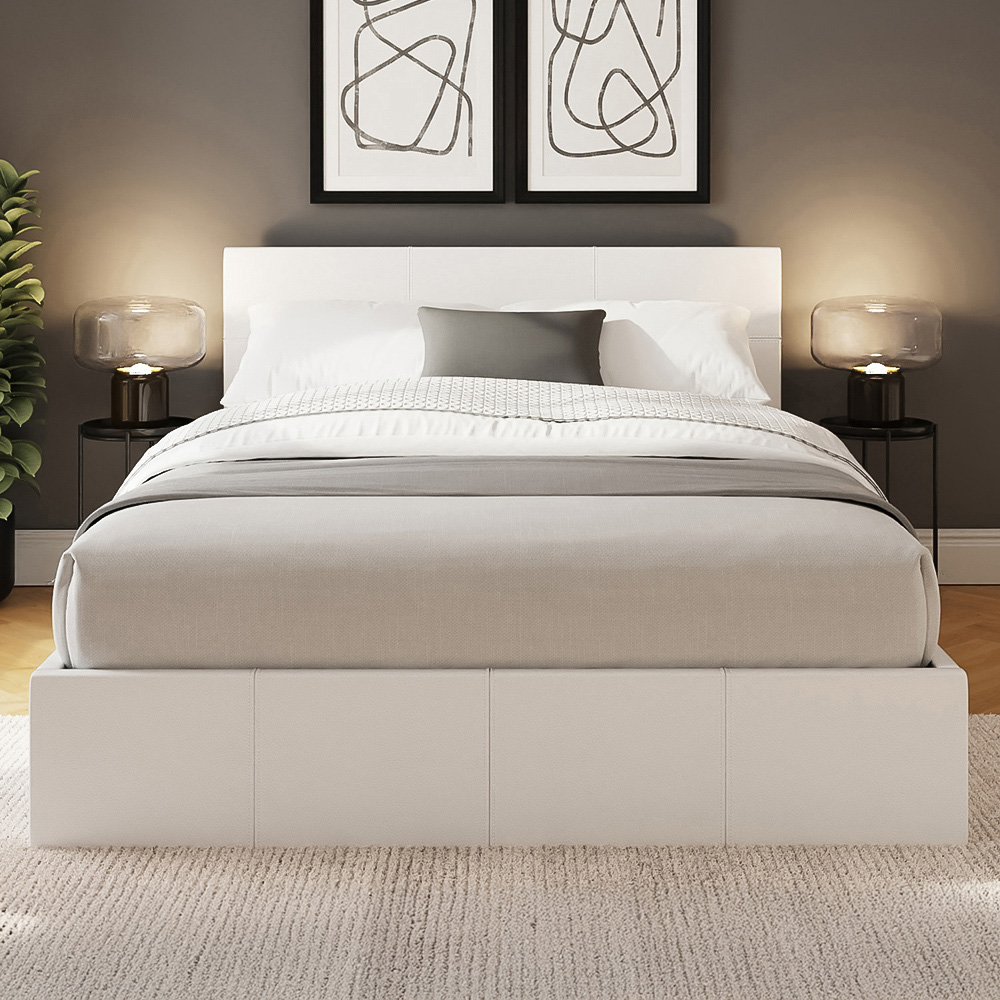 GFW King Size White Faux Leather End Lift Ottoman Bed with Memory Pocket Spring Mattress