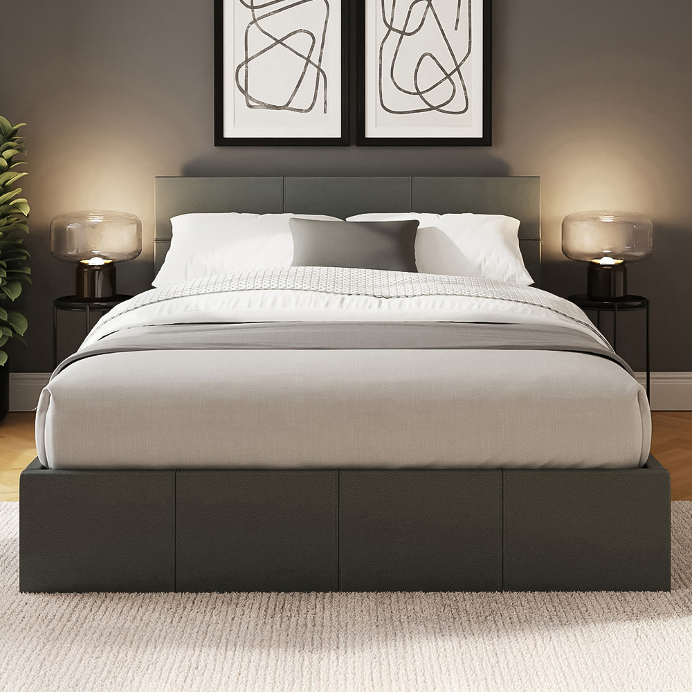 GFW King Size Grey Hopsack Fabric End Lift Ottoman Bed with Memory Pocket Spring Mattress