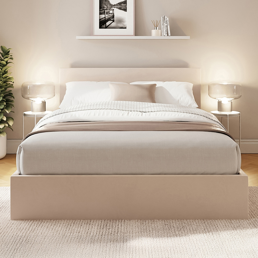 GFW King Size Natural Velvet End Lift Ottoman Bed with Memory Pocket Spring Mattress